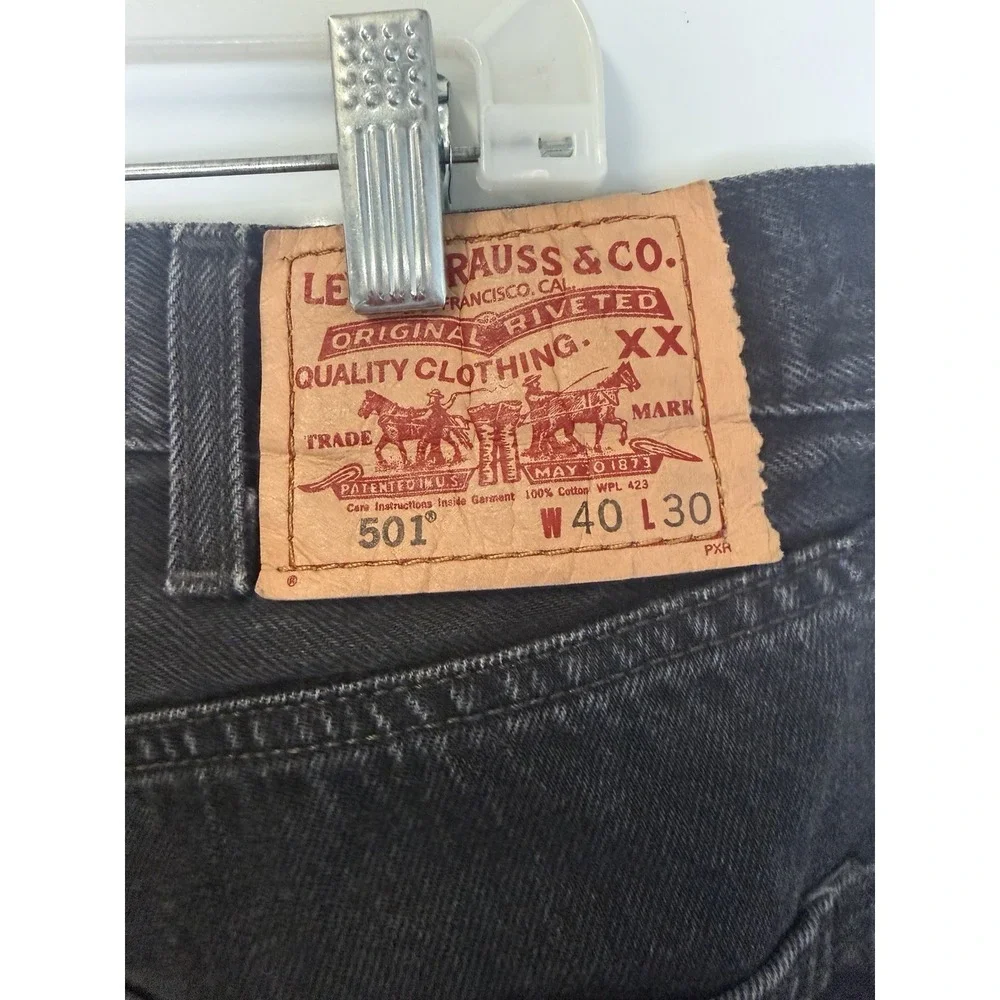 Vintage Levi's 501 Jeans Mens 40x30 Straight Black Denim Button Fly Grunge Y2K